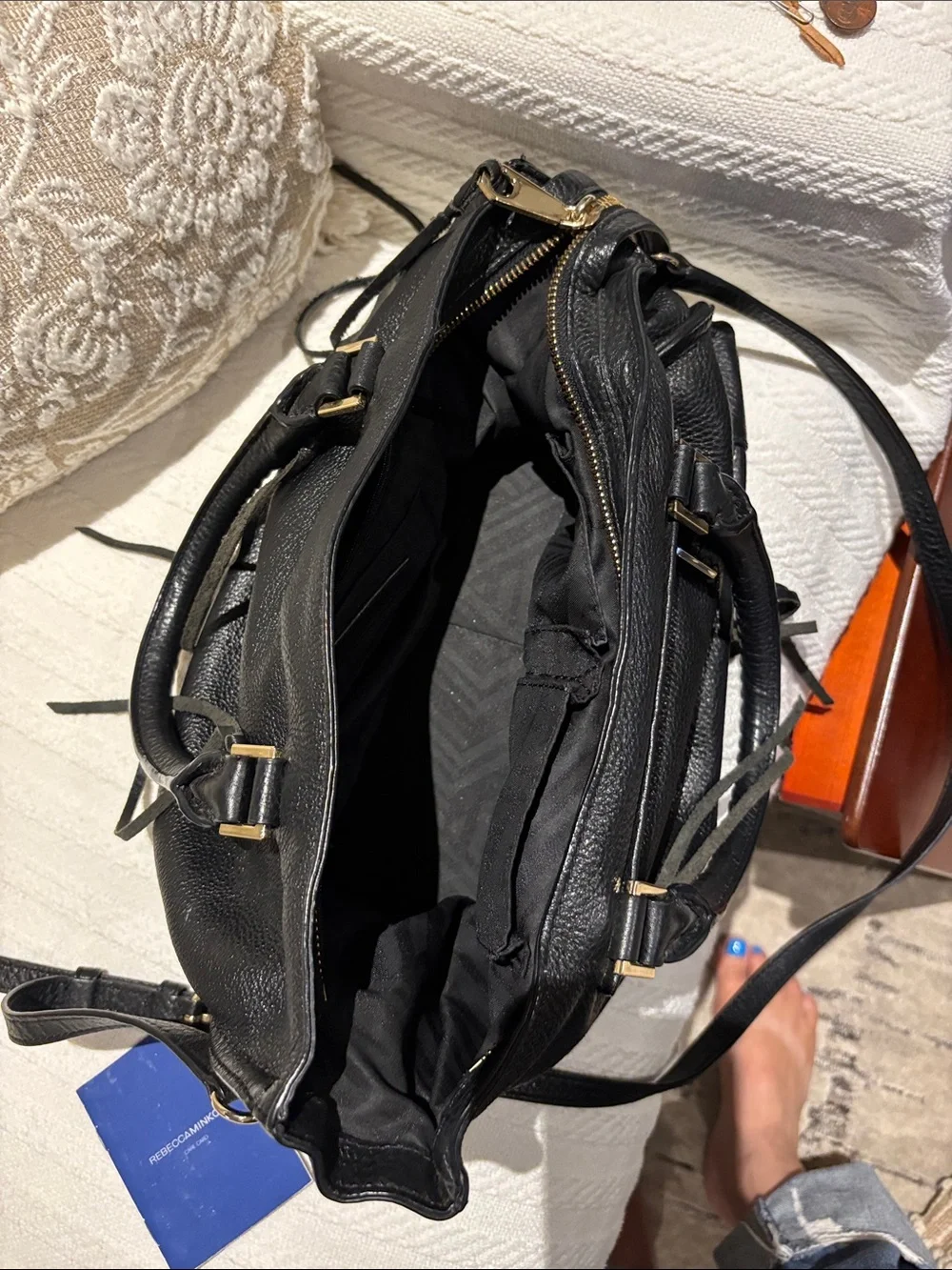 Rebecca Minkoff Classic Black Leather Tote Handbag - Women's Shoulder Bag